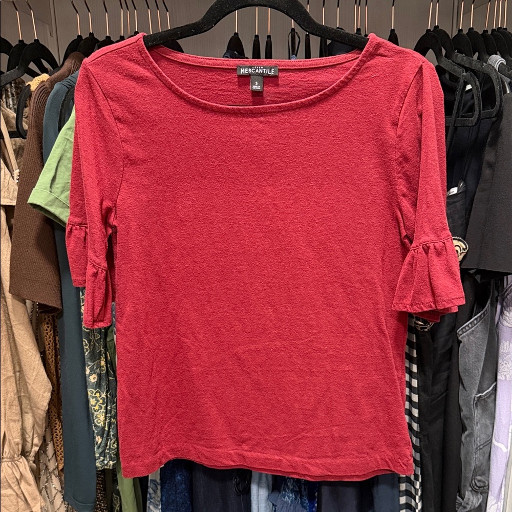 J. Crew Factory Red Ruffle Sleeve Tee